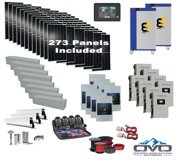 150KW Complete Offgrid Solar Kit + 8x 15K Sol-Ark Inverter + 2x 30KW Lithium Kong Battery +150.15KW Solar with Roof Mount and Wiring