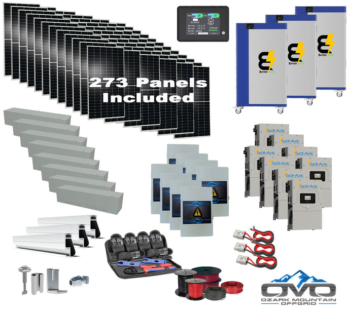 150KW Complete Offgrid Solar Kit + 8x 15K Sol-Ark Inverter + 3x 30KW Lithium Kong Battery +150.15KW Solar with Roof Mount and Wiring