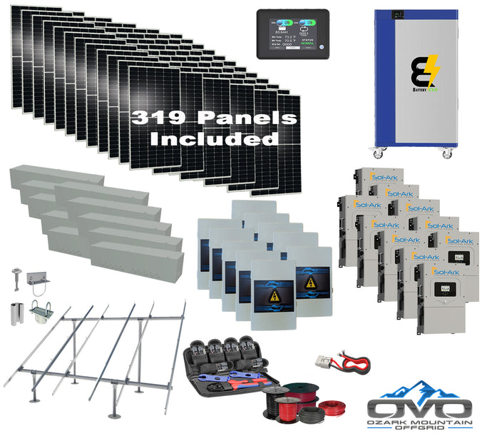 175KW Complete Offgrid Solar Kit + 10x 15K Sol-Ark Inverter + 30KW Lithium Kong Battery +175.45KW Solar with Ground Mount and Wiring