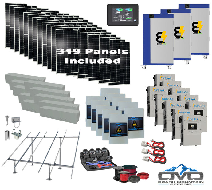 175KW Complete Offgrid Solar Kit + 10x 15K Sol-Ark Inverter + 3x 30KW Lithium Kong Battery +175.45KW Solar with Ground Mount and Wiring