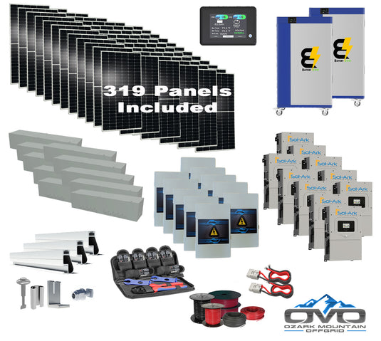 175KW Complete Offgrid Solar Kit + 10x 15K Sol-Ark Inverter + 2x 30KW Lithium Kong Battery +175.45KW Solar with Roof Mount and Wiring