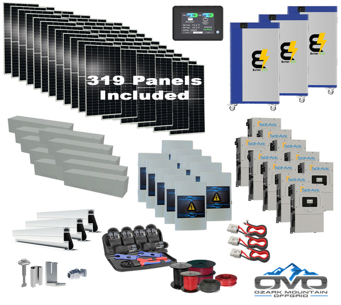 175KW Complete Offgrid Solar Kit + 10x 15K Sol-Ark Inverter + 3x 30KW Lithium Kong Battery +175.45KW Solar with Roof Mount and Wiring