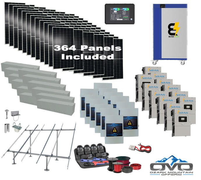 200KW Complete Offgrid Solar Kit + 12x 15K Sol-Ark Inverter + 30KW Lithium Kong Battery +200.2KW Solar with Ground Mount and Wiring