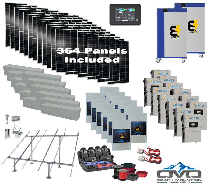 200KW Complete Offgrid Solar Kit + 12x 15K Sol-Ark Inverter + 2x 30KW Lithium Kong Battery +200.2KW Solar with Ground Mount and Wiring