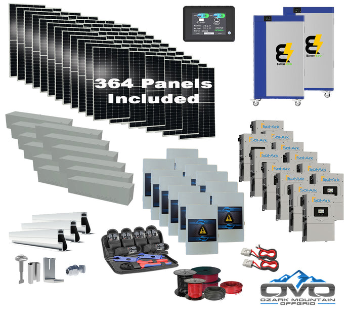 200KW Complete Offgrid Solar Kit + 12x 15K Sol-Ark Inverter + 2x 30KW Lithium Kong Battery +200.2KW Solar with Roof Mount and Wiring