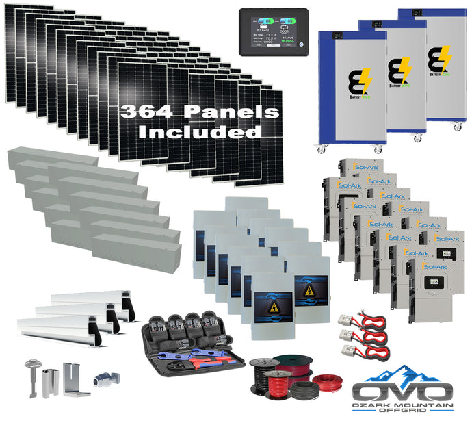 200KW Complete Offgrid Solar Kit + 12x 15K Sol-Ark Inverter + 3x 30KW Lithium Kong Battery +200.2KW Solar with Roof Mount and Wiring