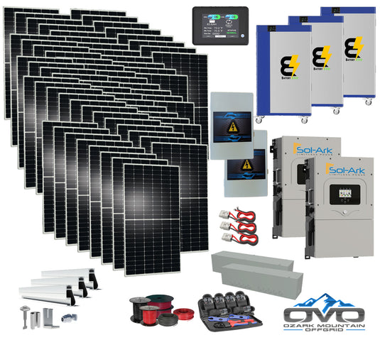 35KW Complete Offgrid Solar Kit + 2x 15K Sol-Ark Inverter + 3x 30KW Lithium Kong Battery +35.2KW Solar with Roof Mount and Wiring