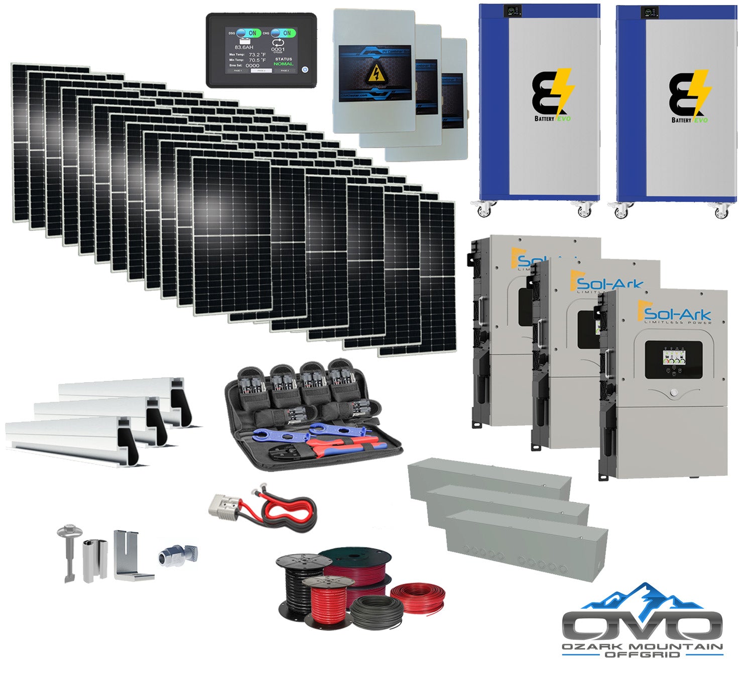 40KW Complete Offgrid Solar Kit + 3x 15K Sol-Ark Inverter + 2x 30KW Li ...
