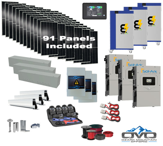 50KW Complete Offgrid Solar Kit + 3x 15K Sol-Ark Inverter + 3x 30KW Lithium Kong Battery +50.05KW Solar with Roof Mount and Wiring