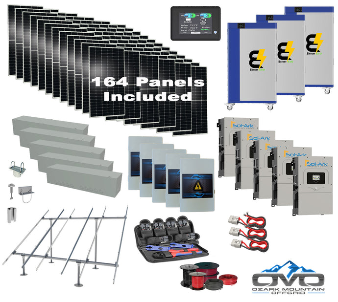 90KW Complete Offgrid Solar Kit + 5x 15K Sol-Ark Inverter + 3x 30KW Lithium Kong Battery +90.2KW Solar with Ground Mount and Wiring