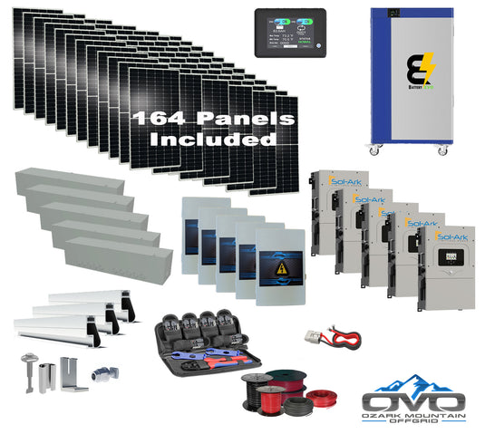 90KW Complete Offgrid Solar Kit + 5x 15K Sol-Ark Inverter + 30KW Lithium Kong Battery +90.2KW Solar with Roof Mount and Wiring