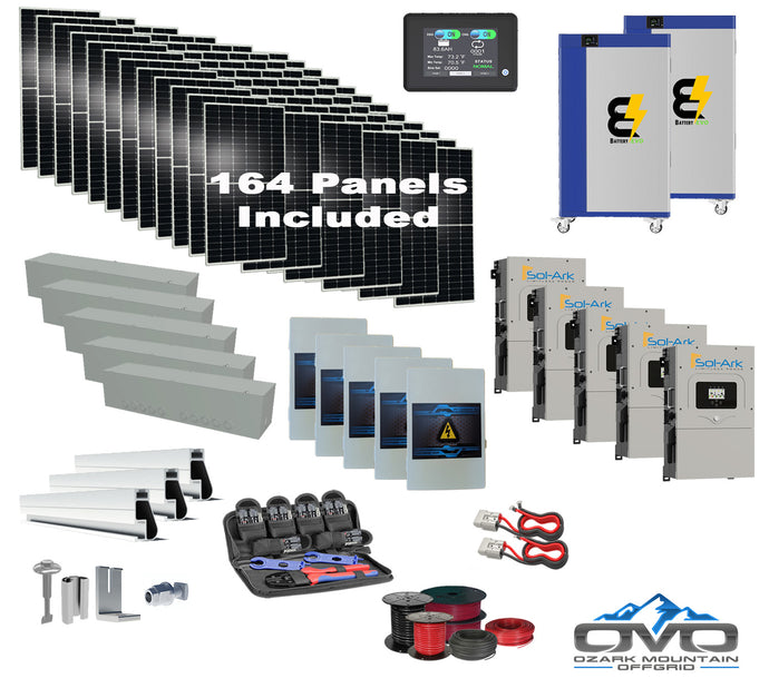 90KW Complete Offgrid Solar Kit + 5x 15K Sol-Ark Inverter + 2x 30KW Lithium Kong Battery +90.2KW Solar with Roof Mount and Wiring