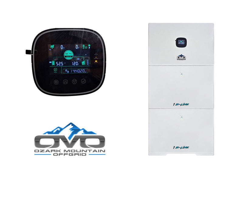 Load image into Gallery viewer, 2.28KW Complete Offgrid Solar Kit + 10K 120V/240V OMO E-Line Inverter + 2x 10.24KW OMO E-Line Lithium Battery +2.28KW Solar with Ground Mount and Wiring
