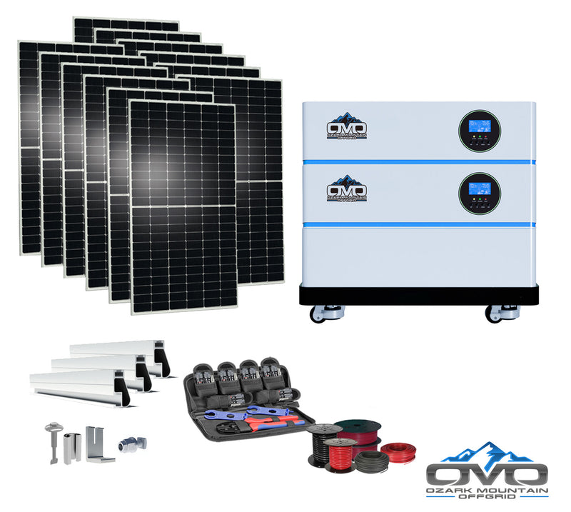 Load image into Gallery viewer, 6.6KW OMO All-In-One Customizable Stacking Inverter/Battery System 120/240 11000W Total Inverter Output + 5.12K Lithium Battery + 6.6KW Solar Roof Mount
