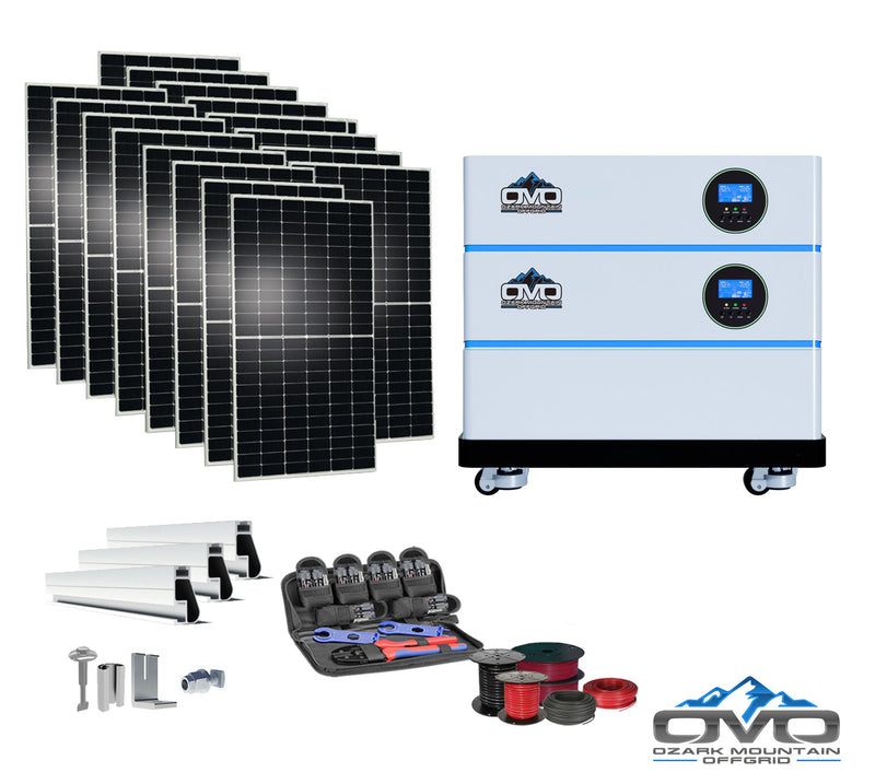 Load image into Gallery viewer, 8.8KW OMO All-In-One Customizable Stacking Inverter/Battery System 120/240 11000W Total Inverter Output + 5.12K Lithium Battery + 8.8KW Solar Roof Mount
