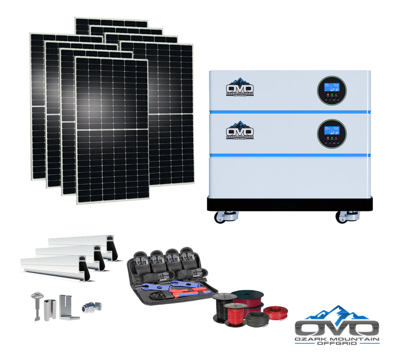 Load image into Gallery viewer, 4.4KW OMO All-In-One Customizable Stacking Inverter/Battery System 120/240 11000W Total Inverter Output + 5.12K Lithium Battery + 4.4KW Solar Roof Mount
