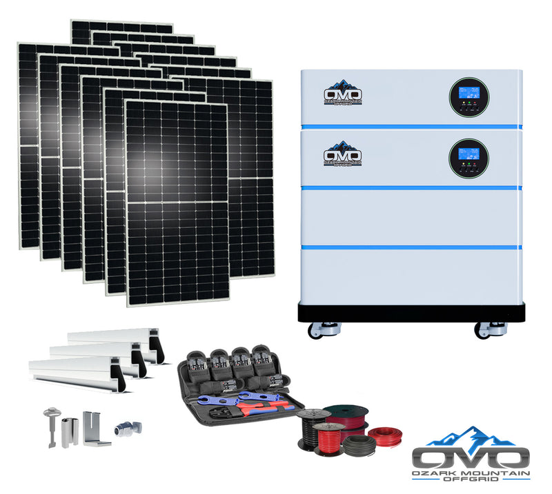 Load image into Gallery viewer, 6.6KW OMO All-In-One Customizable Stacking Inverter/Battery System 120/240 11000W Total Inverter Output + 10.24K Lithium Battery + 6.6KW Solar Roof Mount
