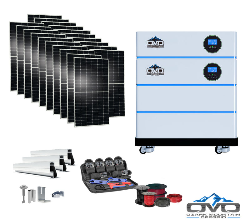 Load image into Gallery viewer, 11KW OMO All-In-One Customizable Stacking Inverter/Battery System 120/240 11000W Total Inverter Output + 10.24K Lithium Battery + 11KW Solar Roof Mount
