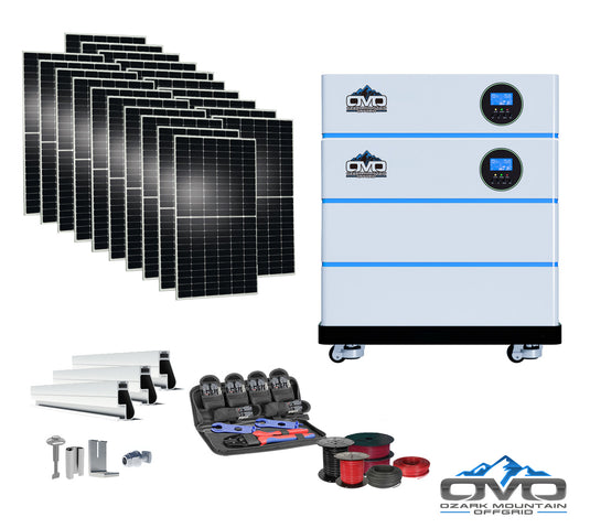 11KW OMO All-In-One Customizable Stacking Inverter/Battery System 120/240 11000W Total Inverter Output + 10.24K Lithium Battery + 11KW Solar Roof Mount