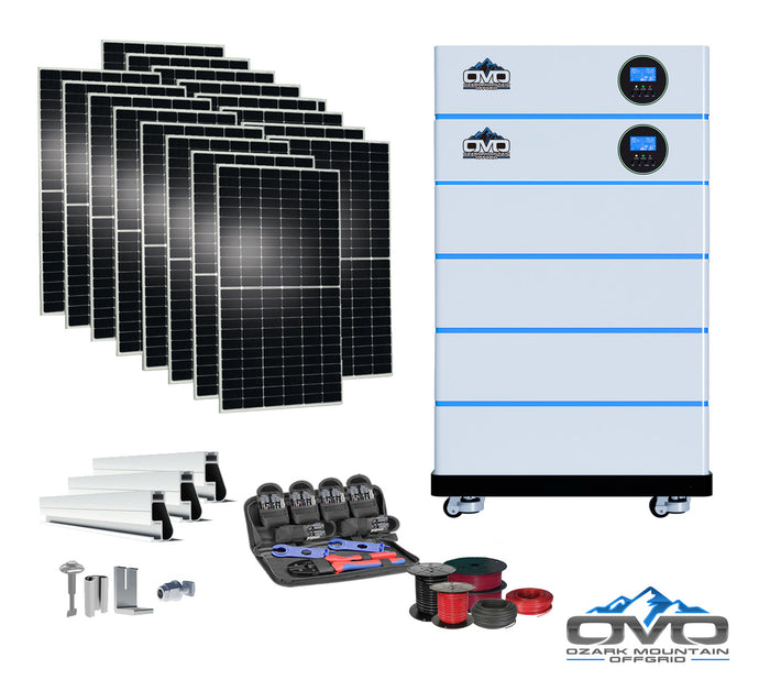 8.8KW OMO All-In-One Customizable Stacking Inverter/Battery System 120/240 11000W Total Inverter Output + 20.48K Lithium Battery + 8.8KW Solar Roof Mount