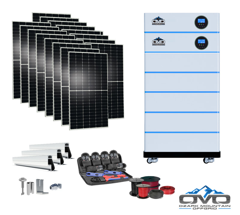 Load image into Gallery viewer, 8.8KW OMO All-In-One Customizable Stacking Inverter/Battery System 120/240 11000W Total Inverter Output + 25.6K Lithium Battery + 8.8KW Solar Roof Mount
