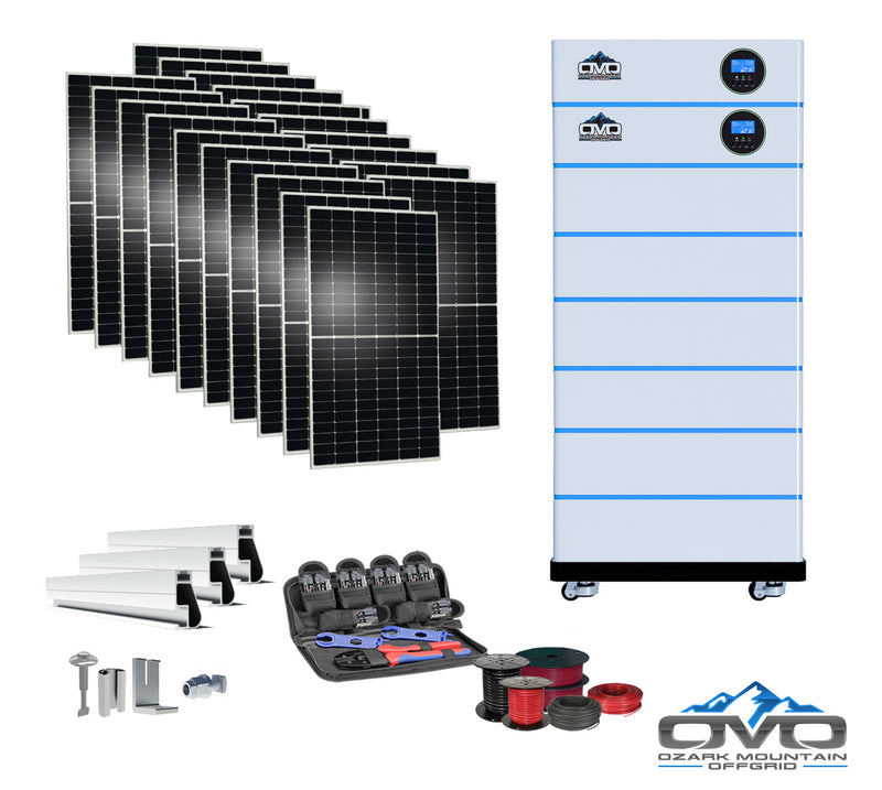 Load image into Gallery viewer, 11KW OMO All-In-One Customizable Stacking Inverter/Battery System 120/240 11000W Total Inverter Output + 30.72K Lithium Battery + 11KW Solar Roof Mount
