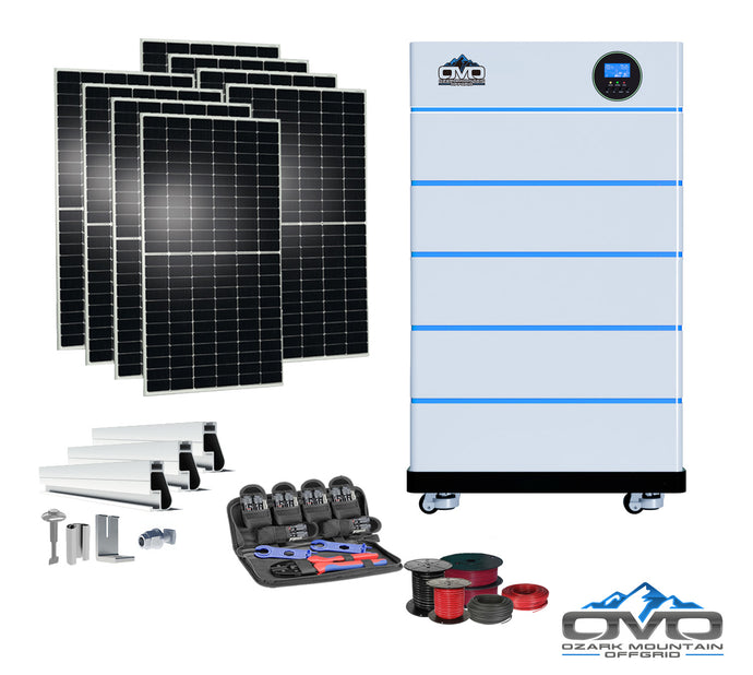 4.4KW OMO All-In-One Customizable Stacking Inverter/Battery System 5500W Inverter + 25.6K Lithium Battery + 4.4KW Solar Roof Mount