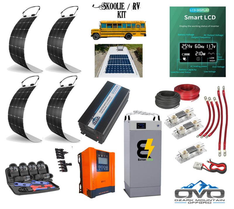 Load image into Gallery viewer, Complete Skoolie Solar System Kit / 60A MPPT Charge Controller / 3000 Watt Inverter / BatteryEVO 48V 5.3 kWh HUSKY Battery
