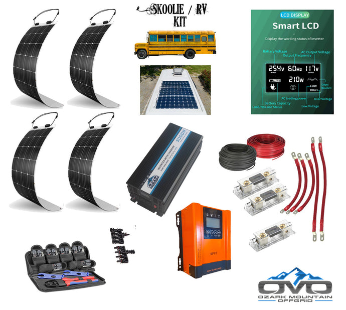 Complete Skoolie Solar System Kit / 60A MPPT Charge Controller / 3000 Watt Inverter