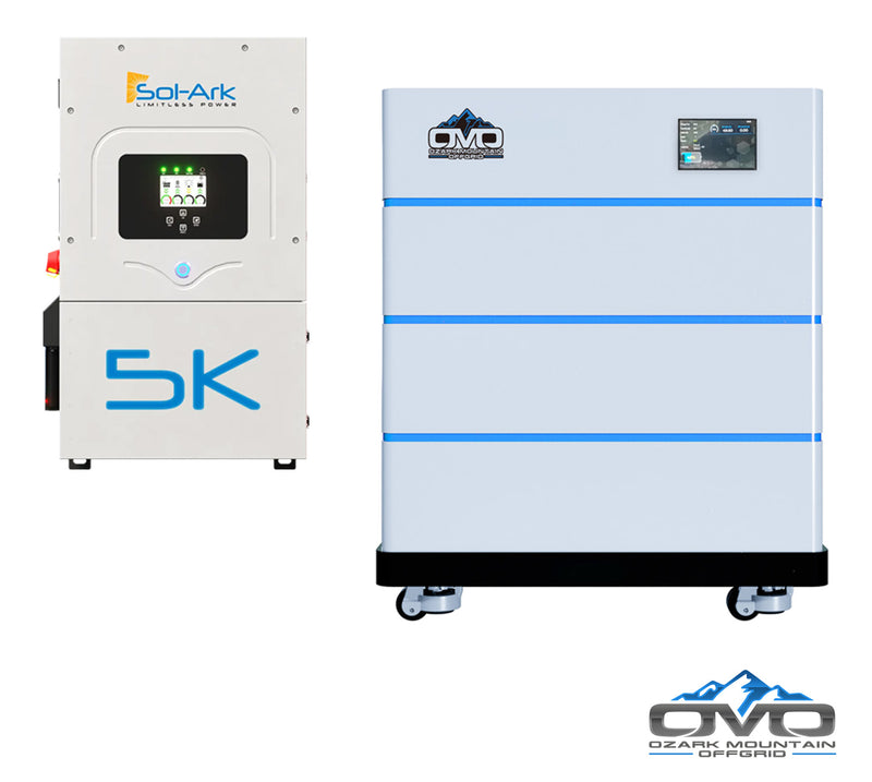 Load image into Gallery viewer, 5K Sol-Ark Inverter + 15.36KW OMO Stack Lithium Battery
