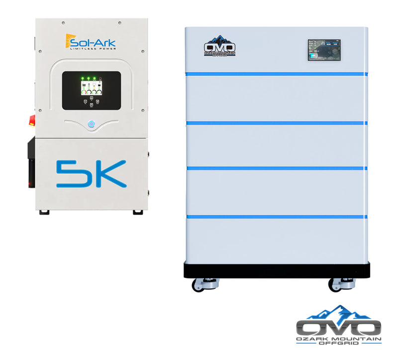 Load image into Gallery viewer, 5K Sol-Ark Inverter + 20.48KW OMO Stack Lithium Battery
