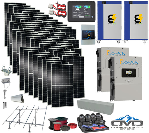 30KW Complete Offgrid Solar Kit + 2x 15K Sol-Ark Inverter + 38KW Lithium Kong Battery +30KW Solar with Ground Mount and Wiring
