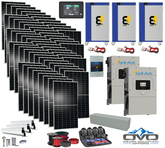 30KW Complete Offgrid Solar Kit + 2x 15K Sol-Ark Inverter + 57KW Lithium Kong Battery +30KW Solar with Roof Mount and Wiring
