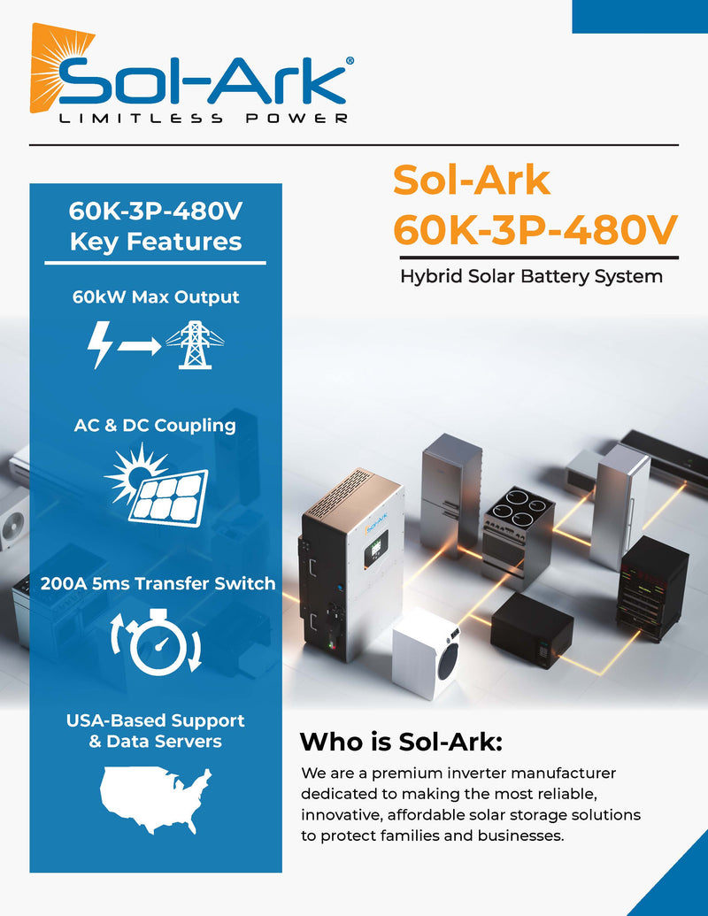 Load image into Gallery viewer, Sol-Ark 60K 277/480V 3-Phase All in ONE Pre-Wired Offgrid / Hybird Inverter 10 Year Warranty
