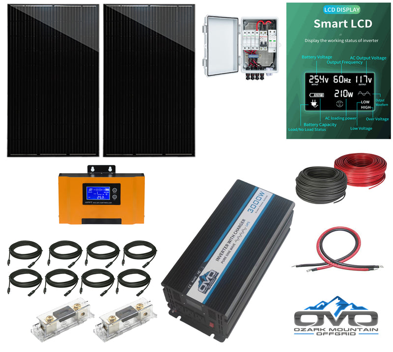 Load image into Gallery viewer, 620 Watt Solar System Kit / 30A MPPT Charge Controller / 3000 Watt 24V Inverter without Batteries
