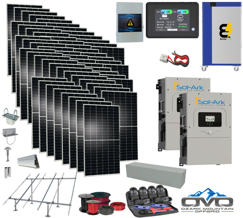 30KW Complete Offgrid Solar Kit + 2x 15K Sol-Ark Inverter + 19KW Lithium Kong Battery +30KW Solar with Ground Mount and Wiring