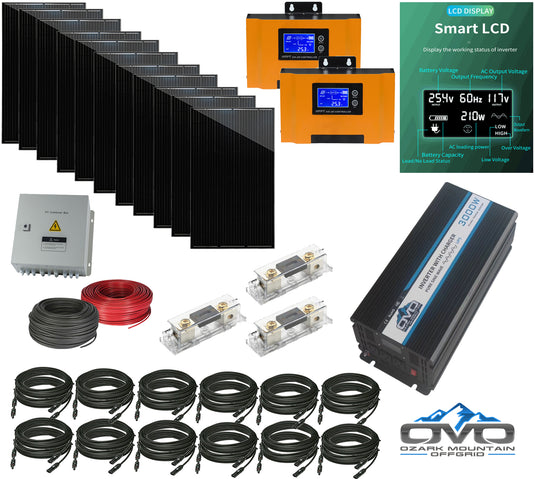 3720 Watt Solar System Kit / 2x 60A MPPT Charge Controller / 3000 Watt 24V Inverter without Batteries