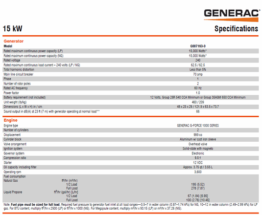 Generac ECOGEN 15000 Watt (15KW) 120/240V AC Generator - 2 Wire AutoStart
