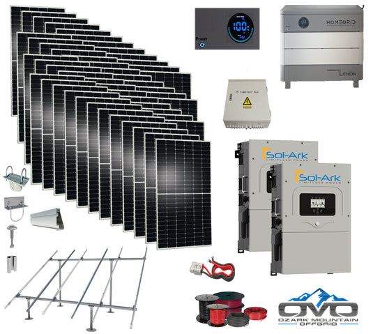 25KW Complete Offgrid Solar Kit - 15kWh Lithium Battery + 2x15K Sol-Ark Inverter +25KW Solar with Ground Mount and Wiring