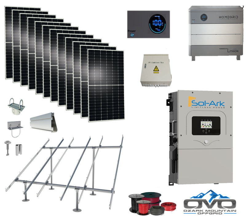 Load image into Gallery viewer, 6KW Complete Offgrid Solar Kit - 9.6kWh Lithium Battery + 12K Sol-Ark Inverter +6.48KW Solar with Ground Mount and Wiring
