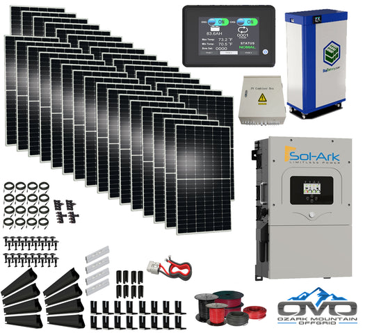 17KW Complete Offgrid Solar Kit - 15kWh Lithium Battery + 15K Sol-Ark Inverter +17KW Solar with Mounting Rails and Wiring