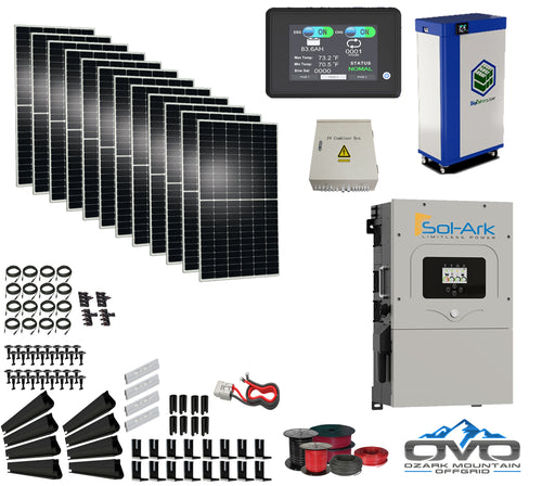 6KW Complete Offgrid Solar Kit - 15kWh Lithium Battery + 12K Sol-Ark Inverter +6.48KW Solar with Mounting Rails and Wiring