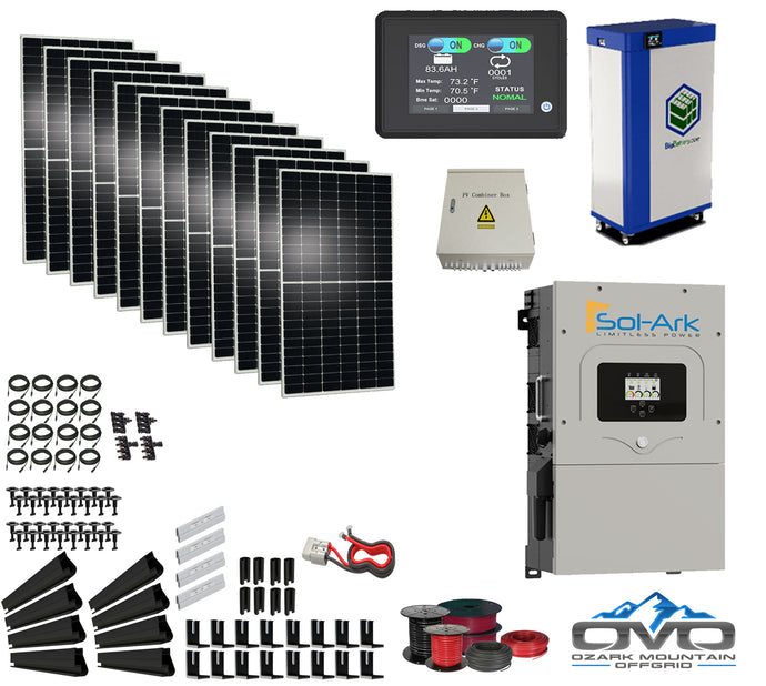 6KW Complete Offgrid Solar Kit - 15kWh Lithium Battery + 12K Sol-Ark Inverter +6.48KW Solar with Mounting Rails and Wiring