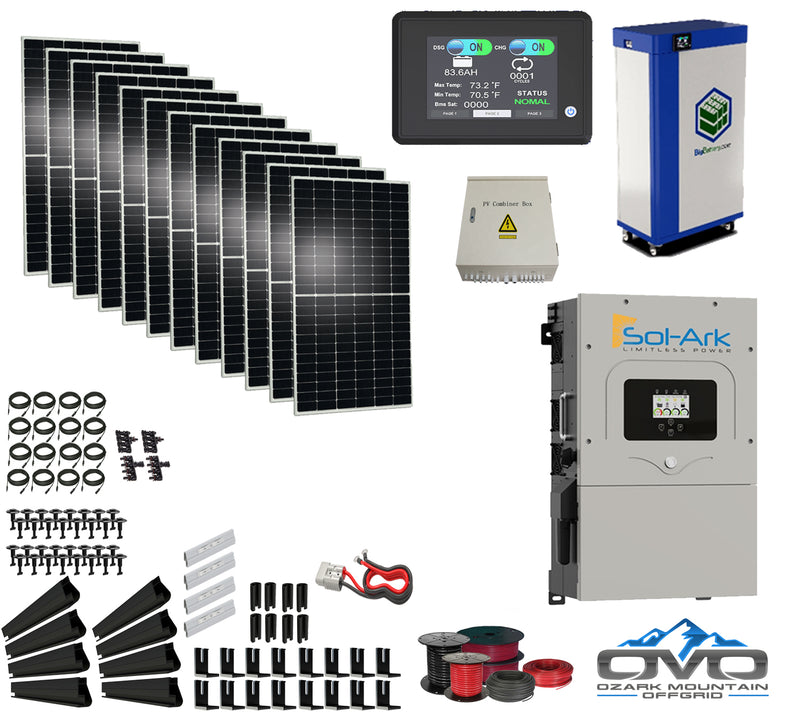 Load image into Gallery viewer, 6KW Complete Offgrid Solar Kit - 15kWh Lithium Battery + 12K Sol-Ark Inverter +6.48KW Solar with Mounting Rails and Wiring
