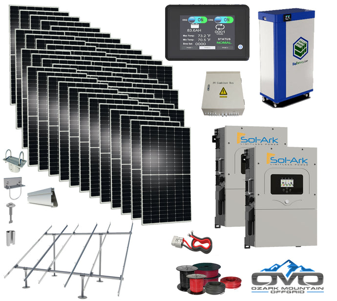 25KW Complete Offgrid Solar Kit - 15kWh Lithium Battery + 2x12K Sol-Ark Inverter +25KW Solar with Ground Mount and Wiring