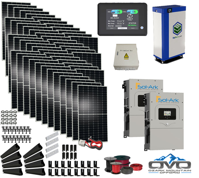 25KW Complete Offgrid Solar Kit - 15kWh Lithium Battery + 2x12K Sol-Ark Inverter +25KW Solar with Mounting Rails and Wiring